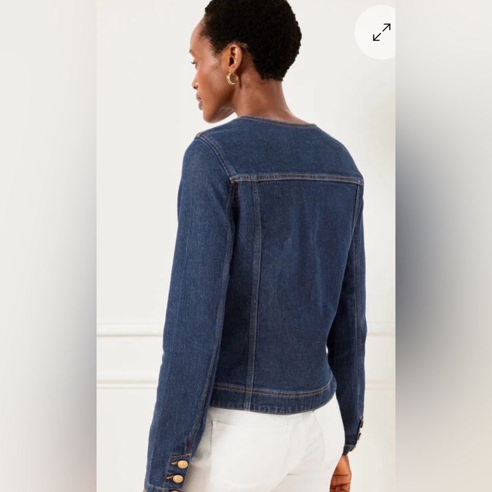 Talbots Button Cuff Jean Jacket Rinse Wash | Collarless Denim | Size Large - Picture 3 of 11